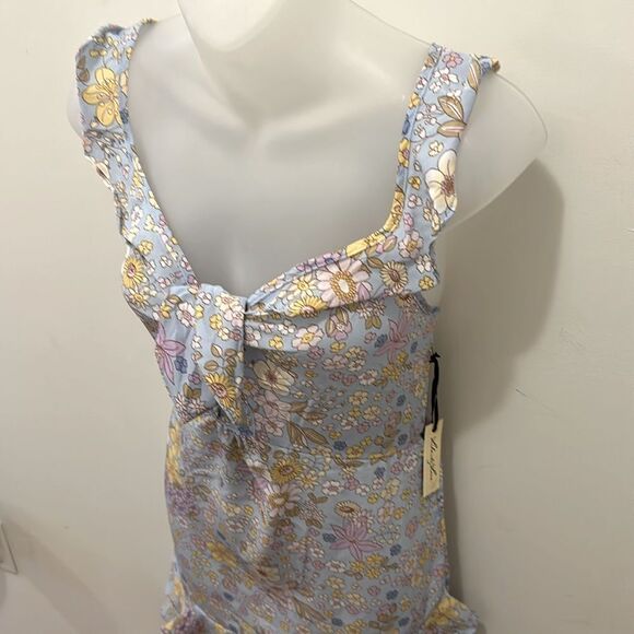 Liberty Love Floral Sleeveless Dress Baby Blue Hippie Boho Juniors Large L NWT - Picture 3 of 6